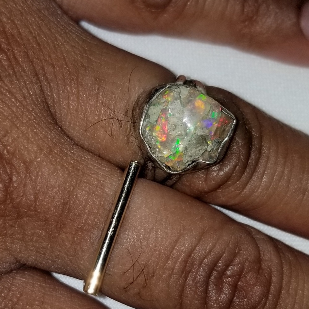Ethiopian boulder opal untreated ss ring